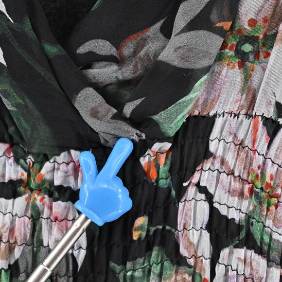 ELENA BALDI Silk Maxi Dress Size L Black Floral Chiffon‎ Sleeveless V Neck Italy - Picture 13 of 13